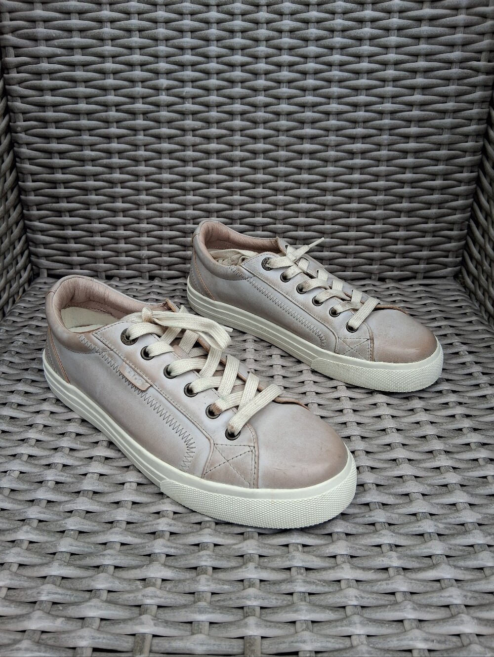 TAOS Taupe Leather Low-Top Sneakers